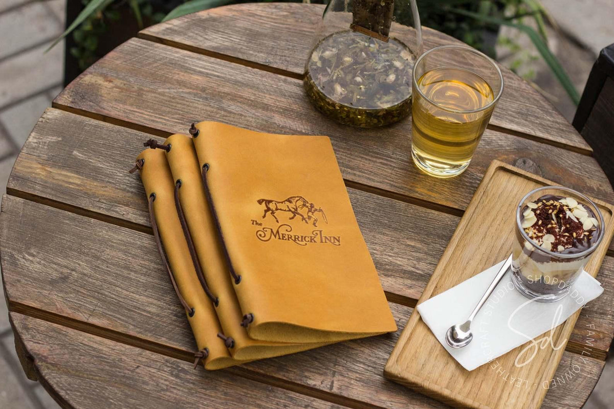 restaurant Leather Menu Cover with Leather Lace
