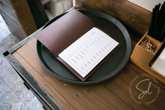Dark Brown Thick Leather Menu Cover with Elastic Band