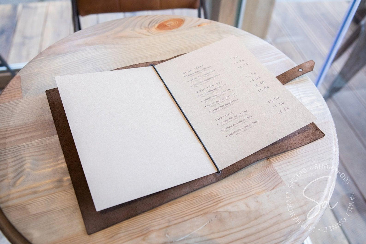 Olive Leather Menu Book with Leather Belt