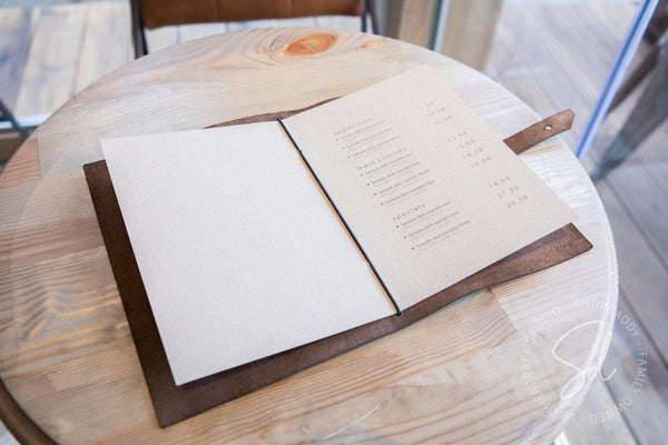 Olive Leather Menu Book with Leather Belt