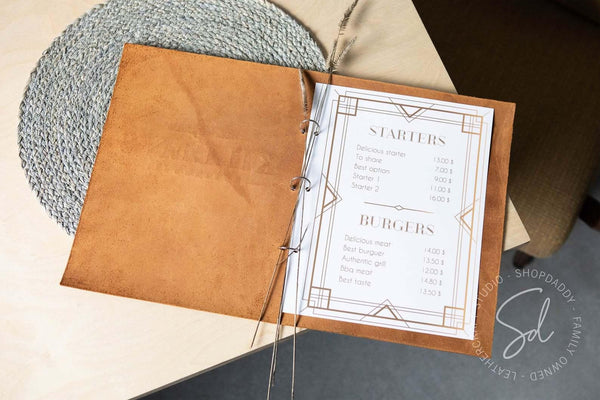 Rusty Leather Menu Cover with Steel Rings