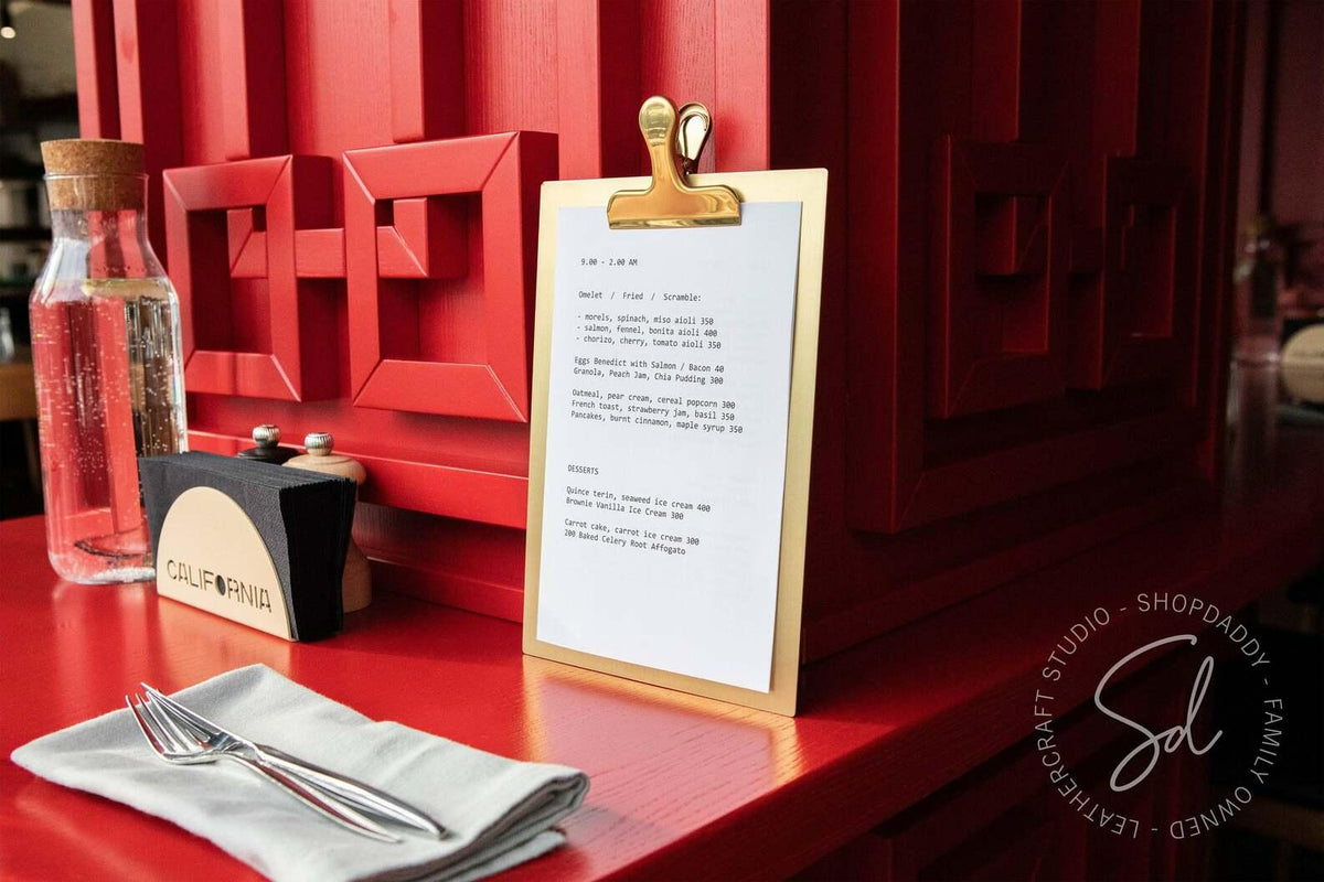 Golden Brass Menu Holder with Clip