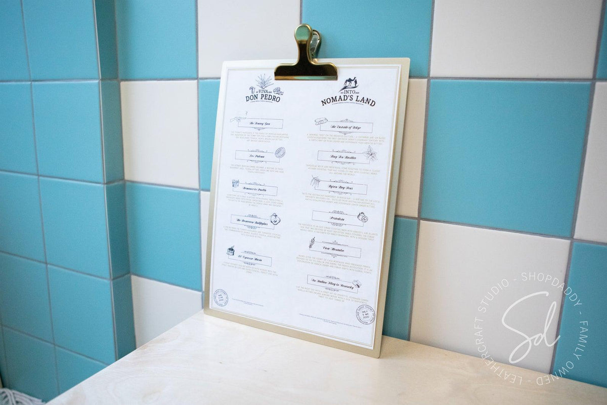 Brass Menu Board with Clip for bar