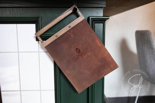 Rusty Leather Menu Holder with Wooden Handle