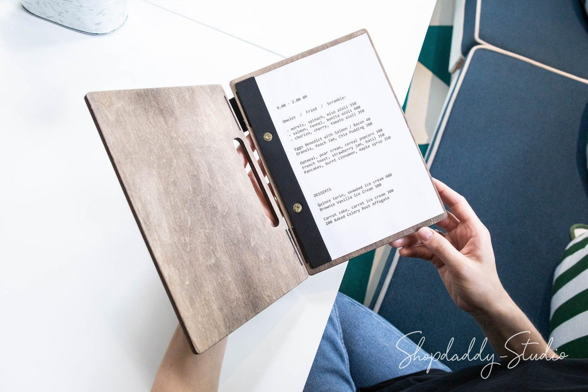 Walnut Wooden Menu Holder with Slot 8.5x11