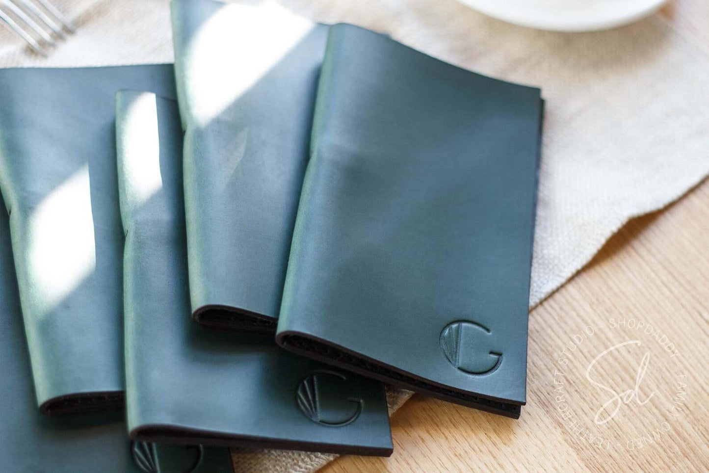 Green Leather Bill Presenter with Pen Loop