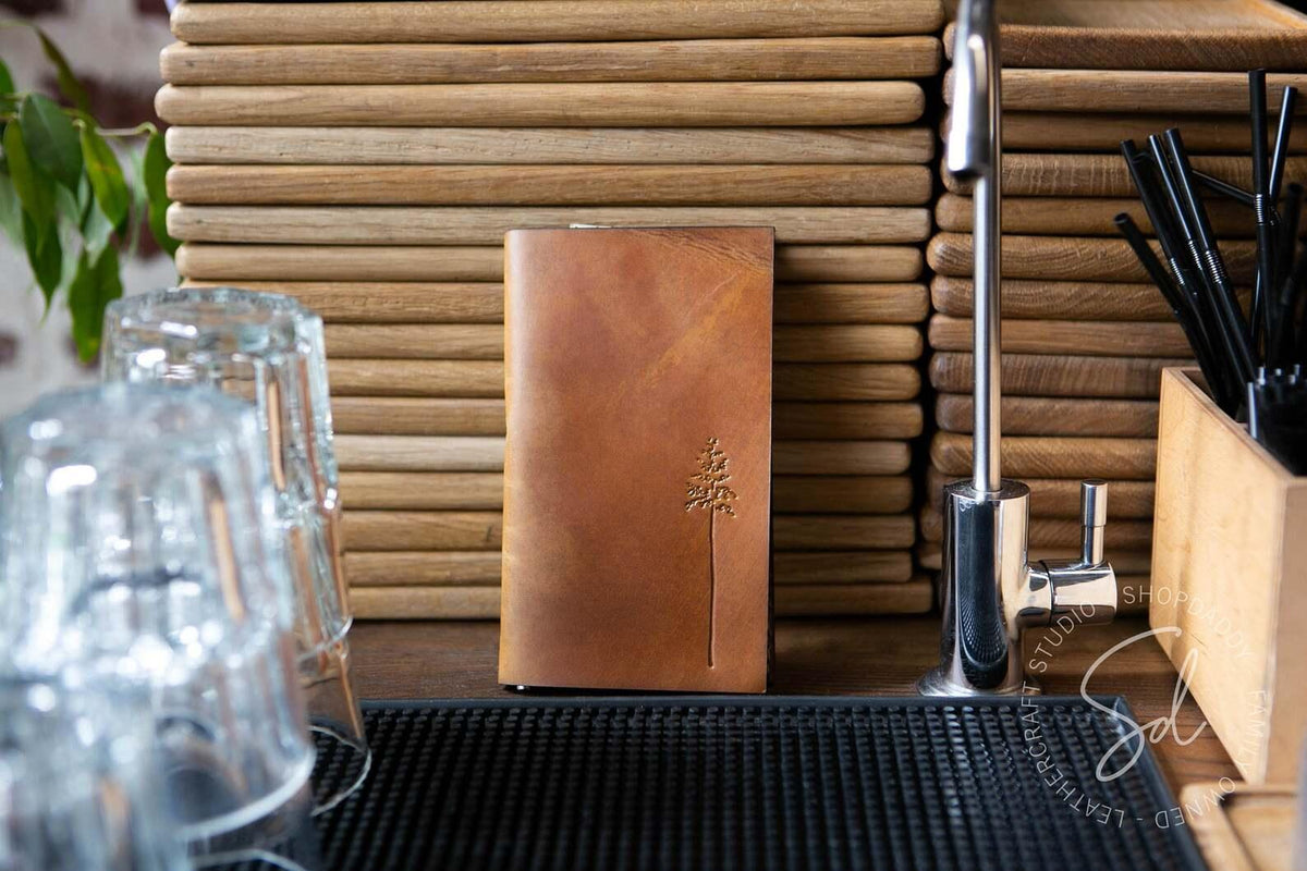Leather Check Presenter with Pen Loop with logo