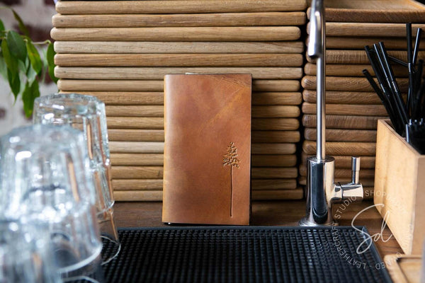 Leather Check Presenter with Pen Loop with logo