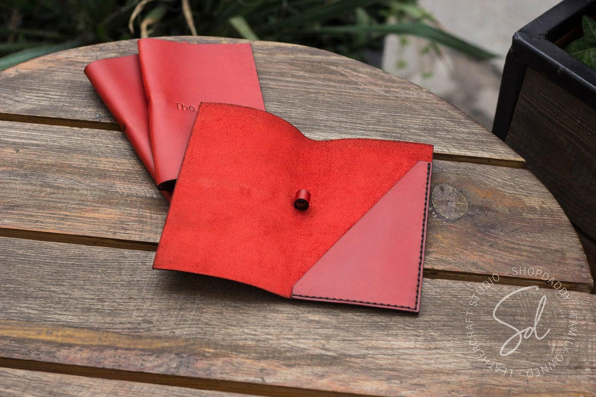 Red Leather Bill Presenter with Pen Loop for restaurant