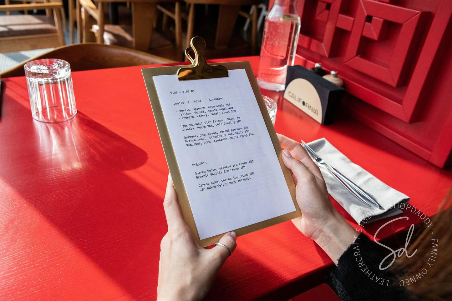 Golden Brass Menu Holder with Clip for restaurant