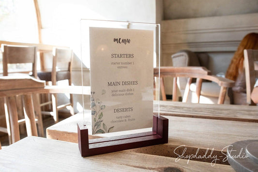 Mahogany Wooden/Acrylic Table Menu Stand