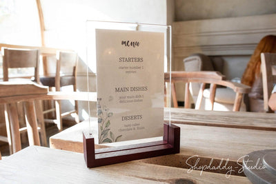 table wooden acrylic menu stand board shopdaddy studio