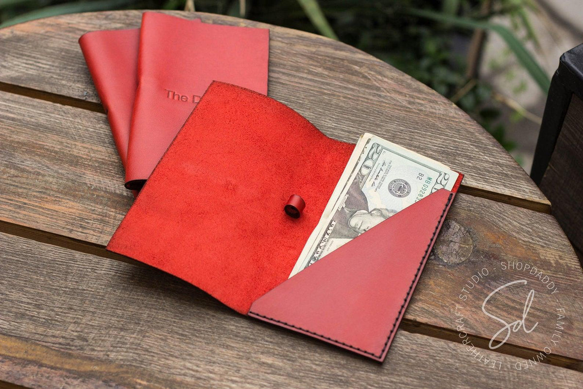 Red Leather Check Presenter with Pen Loop with logo
