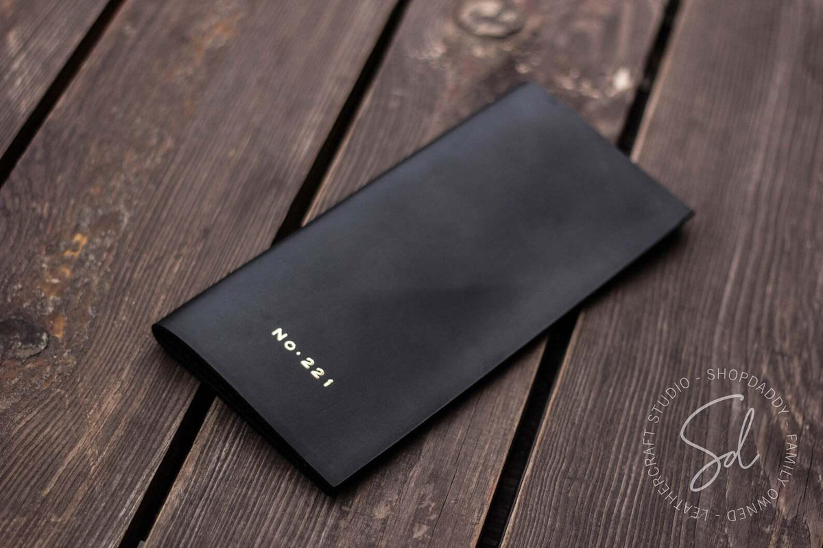 Black Leather Check Presenter without Pen Loop with logo