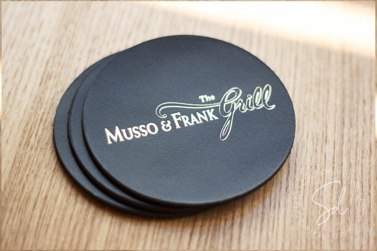 Black Set of Leather Beer Coasters (5 pcs)