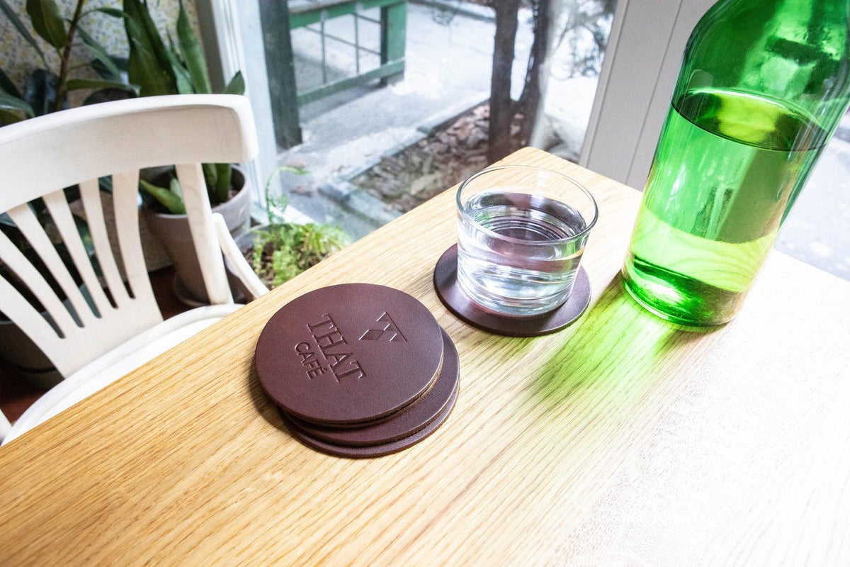 Bar Dark Brown Set of Thick Leather Coasters (5 pcs)