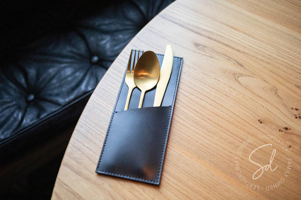 Black Leather Cutlery Holder