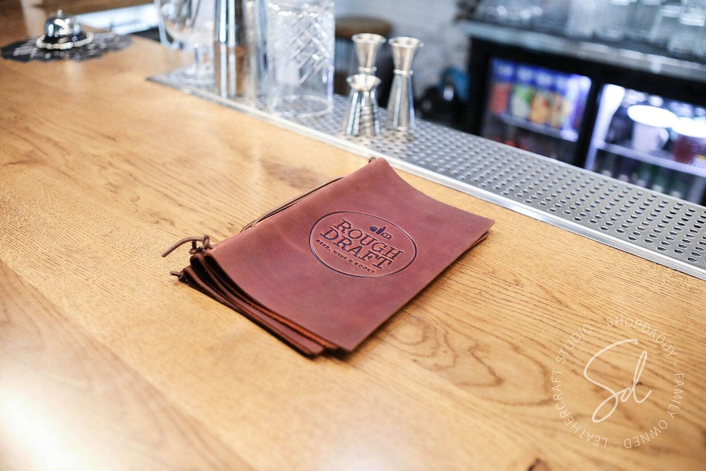 Elegant Leather Menu Holder with Leather Lace