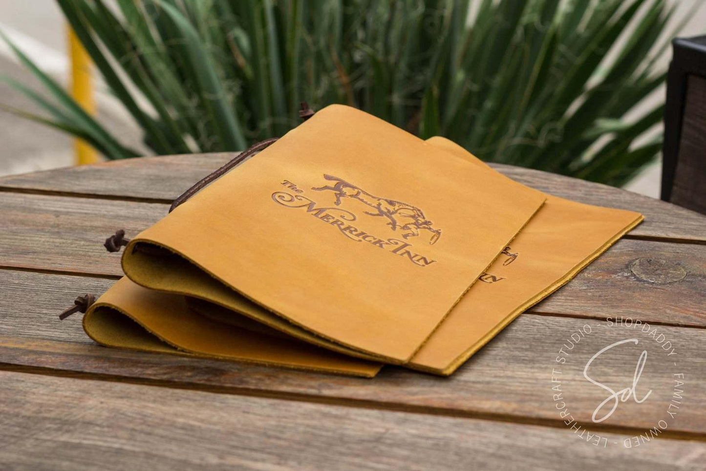 restaurant Leather Menu Cover with Leather Lace and logo