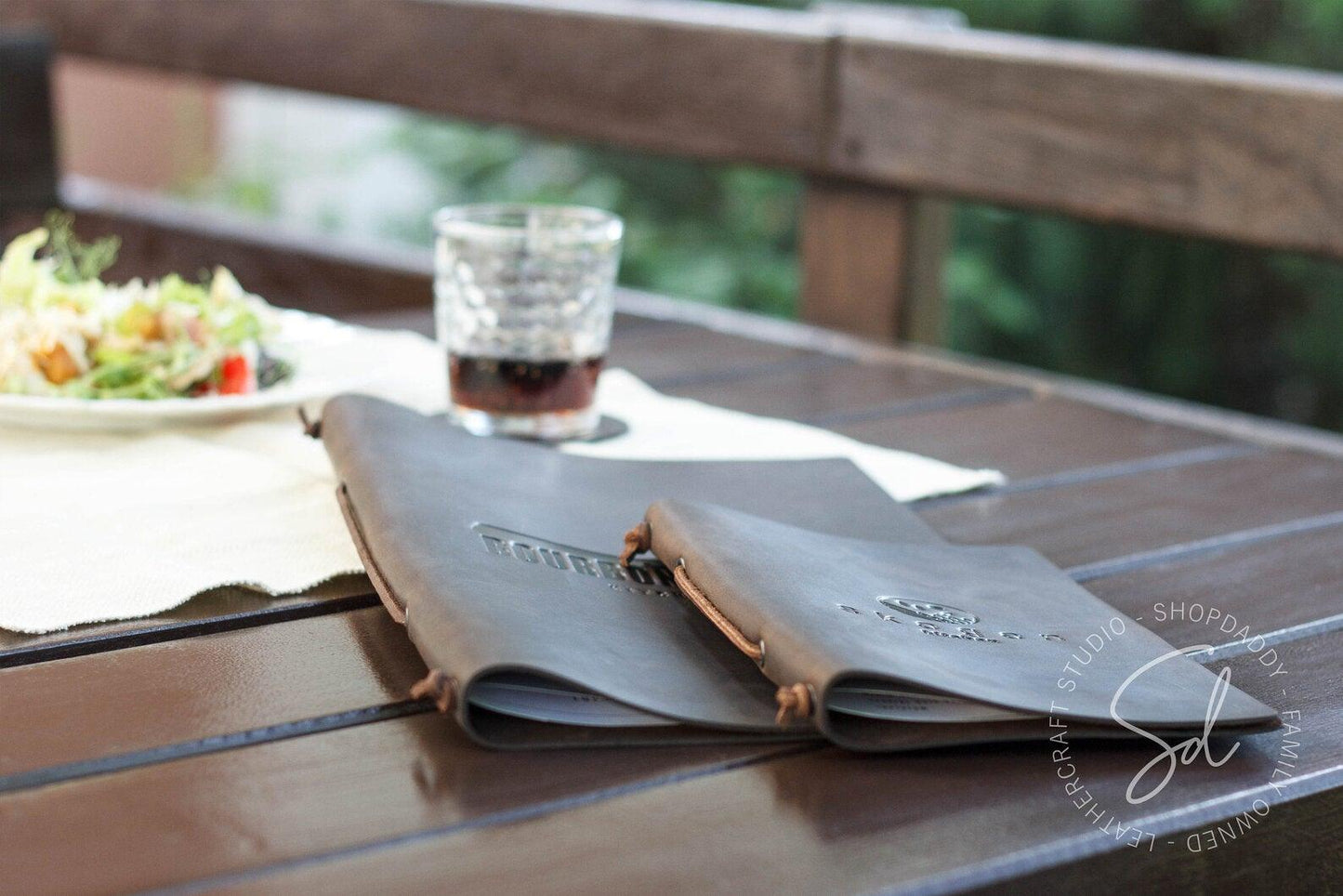 cafe Chocolate Leather Menu Cover with Leather Lace