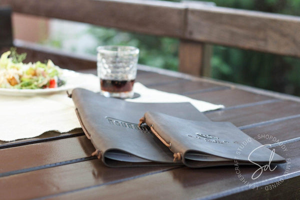 cafe Chocolate Leather Menu Cover with Leather Lace