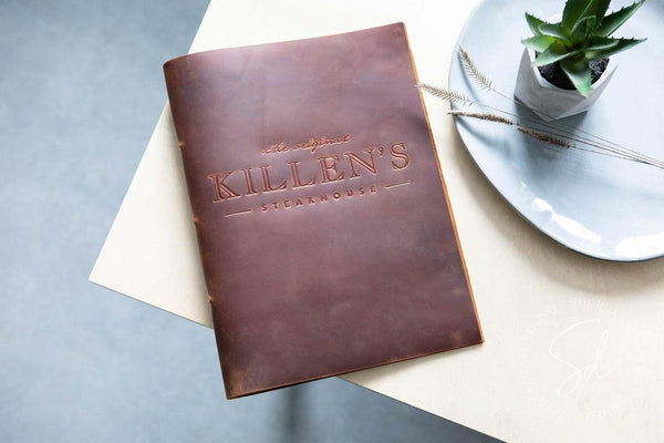 cafe Rusty Leather Menu Cover with Steel Rings