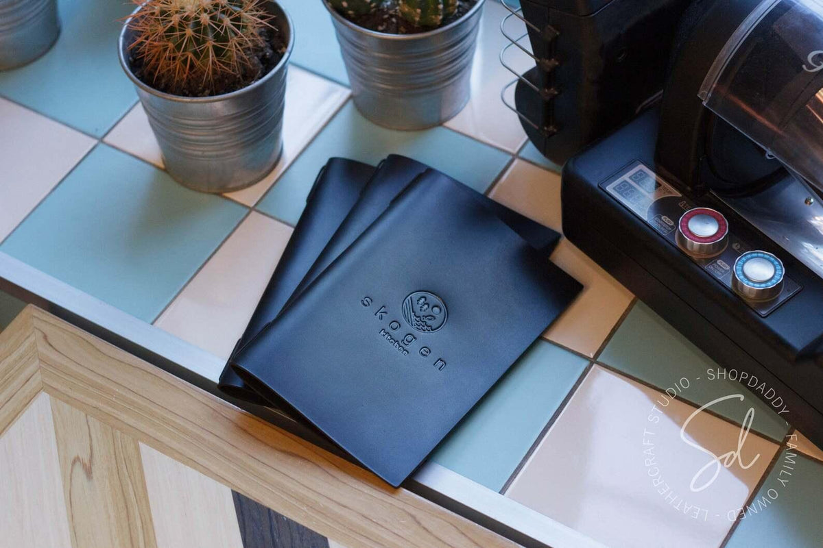 restaurant Black Thick Leather Menu Book with Elastic Band