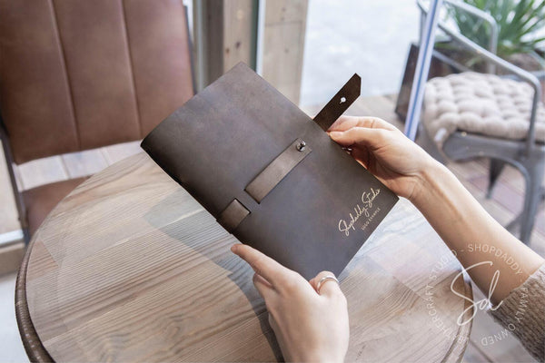 Olive Leather Menu Cover with Leather Belt for Restaurant