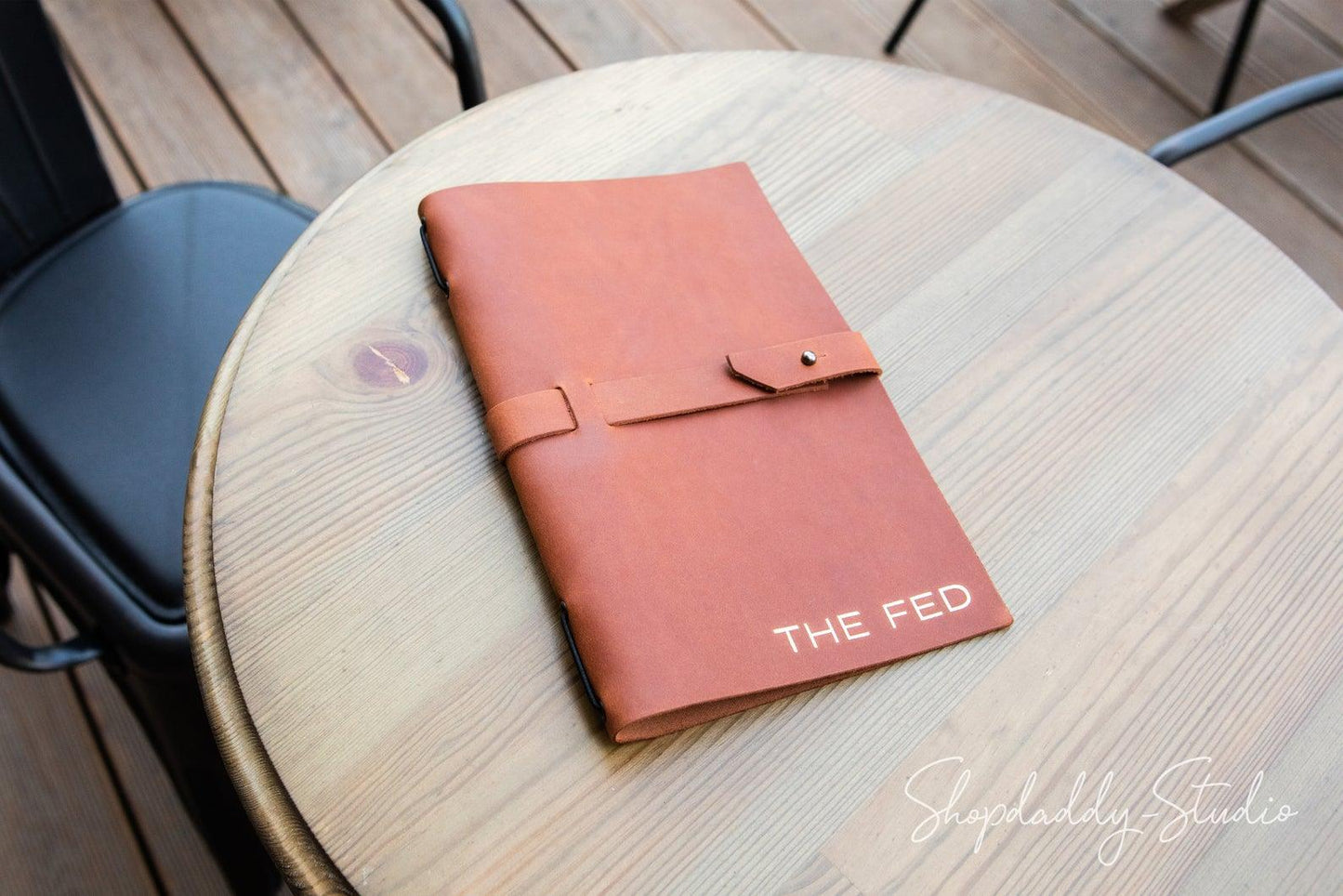 cafe Brown Leather Menu Cover with Leather Belt