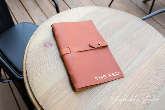 cafe Brown Leather Menu Cover with Leather Belt