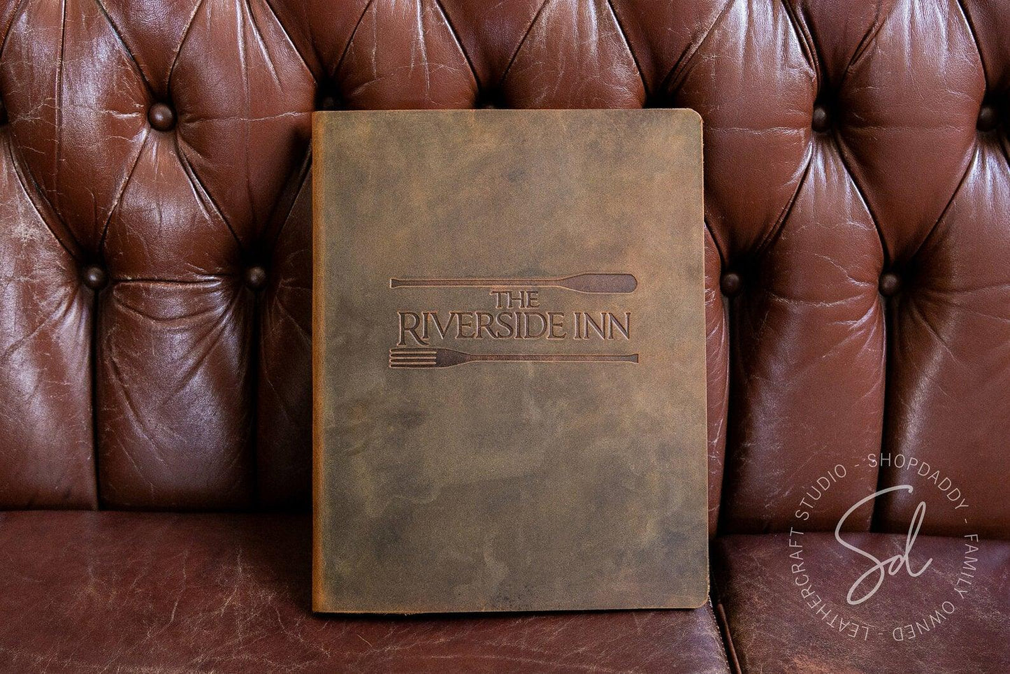 Rusty Leather Menu Cover with Cork personalized