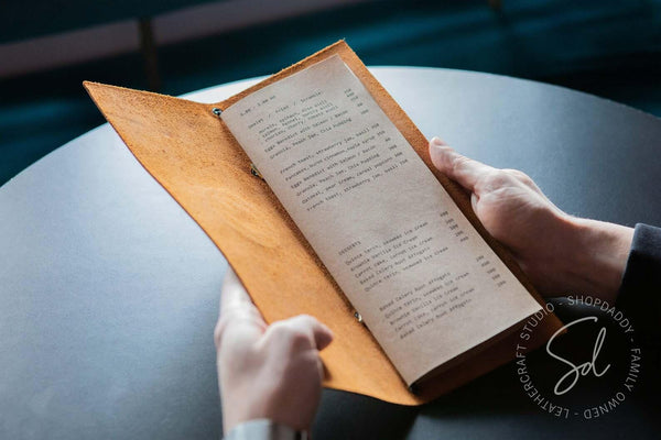 Rusty Leather Menu Cover with Elastic Bandfor restaurant 