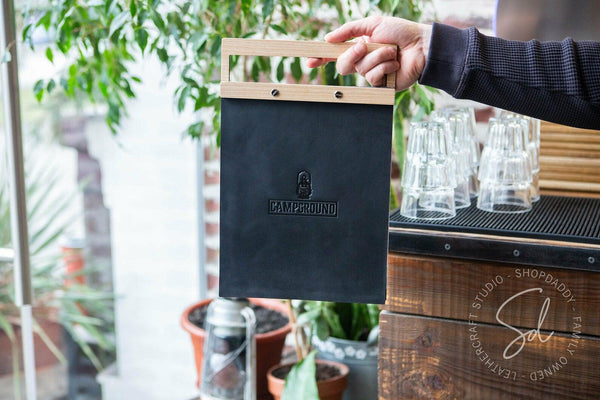 cafe Leather Menu Holder with Wooden Handle