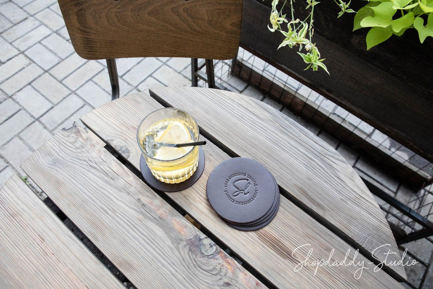 Set of Dark Brown Leather Beer Coasters (5 pcs)