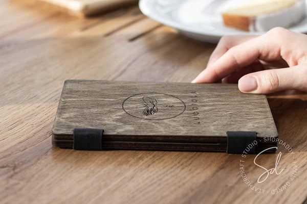restaurant Wood Check Presenter with Pocket on Screws