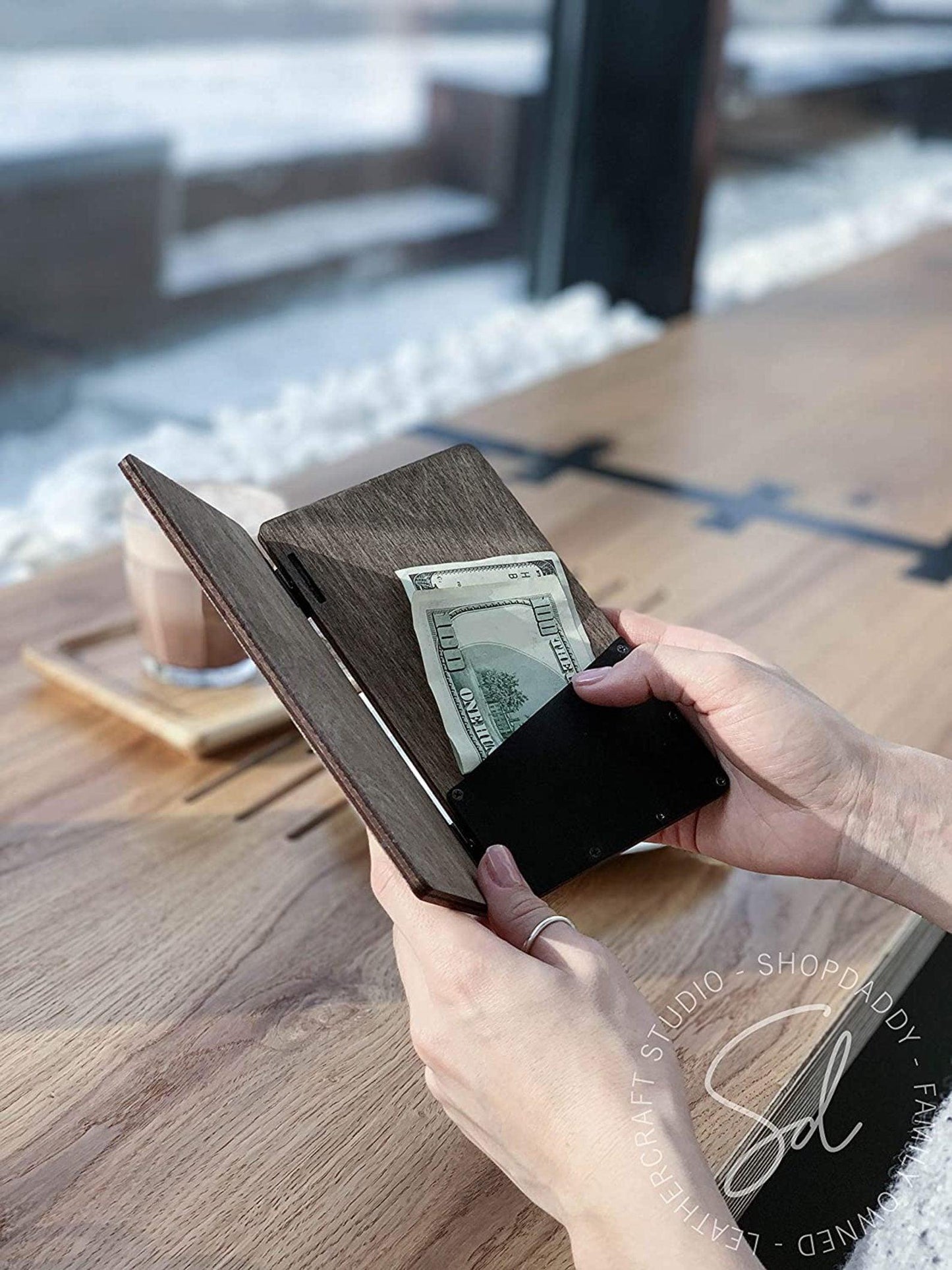 wooden Check Box with Pocket on Screws for restaurant