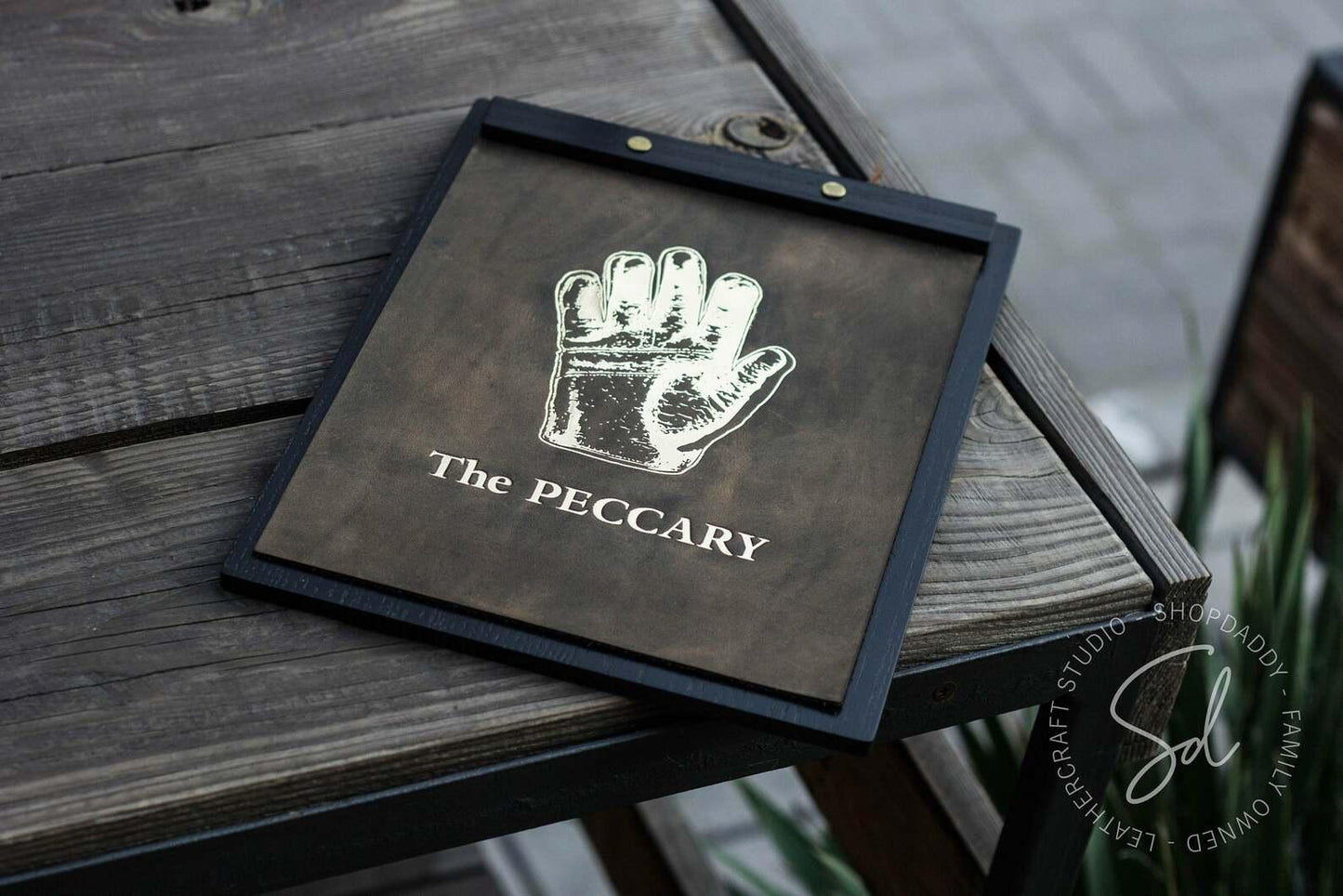 Black Menu Board with Leather Cover