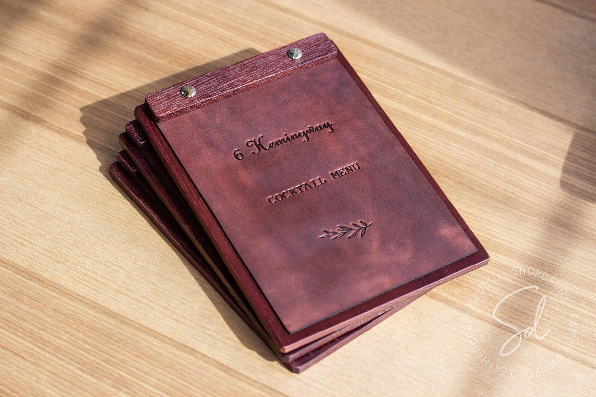 restaurant wooden Mahogony Menu Board with Leather Cover