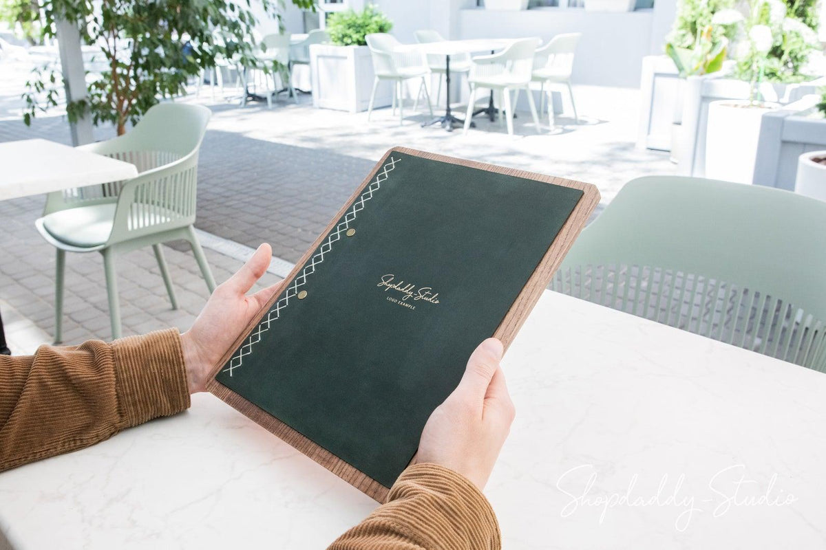 bar wooden leather menu board 8.5x11 shopdaddy studio