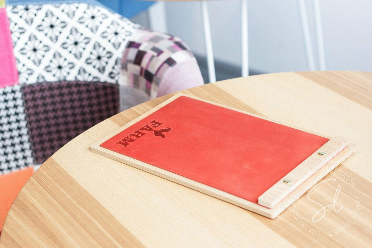 restaurant wooden Menu Board with Red Leather Cover