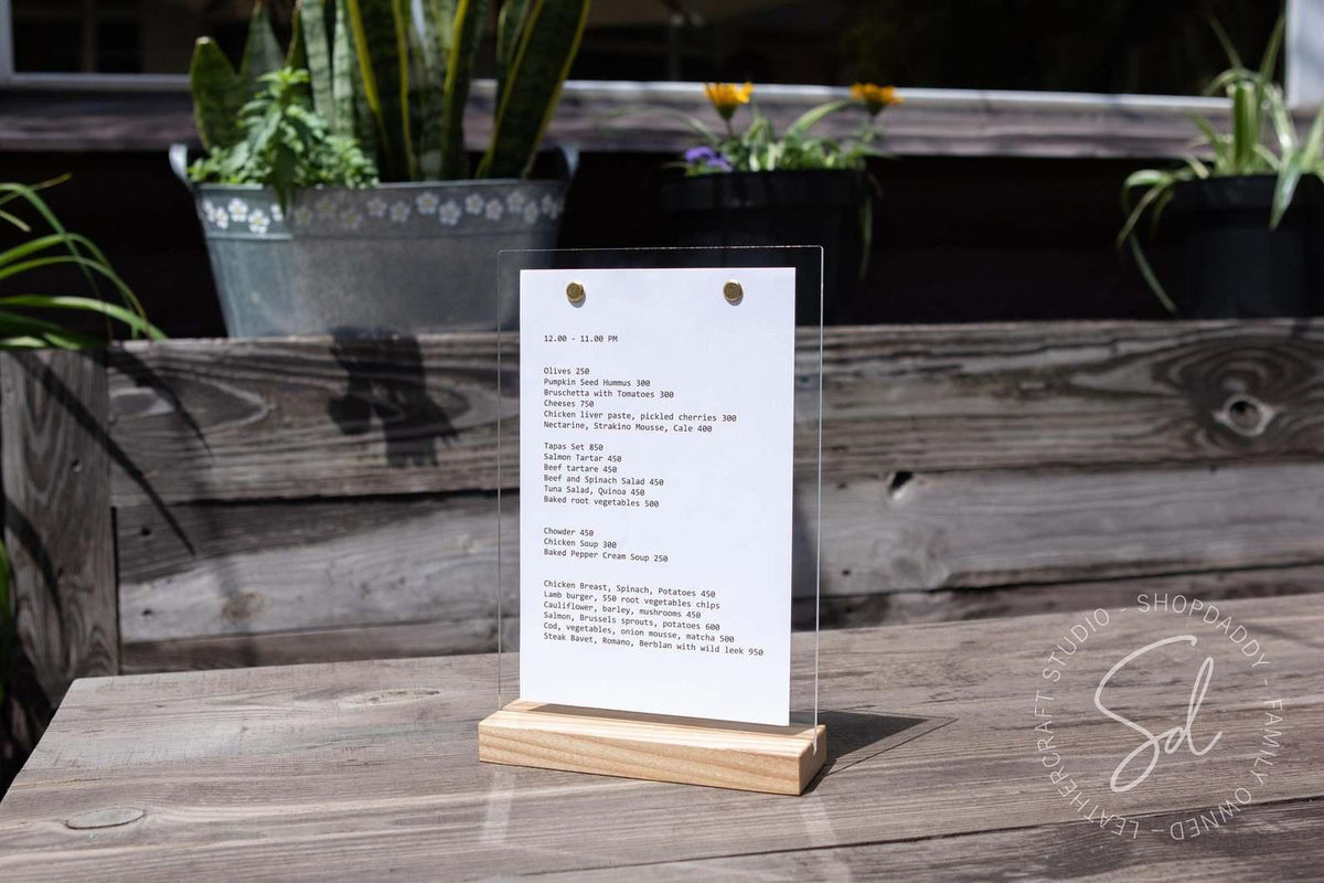 touch free Lacquer Wooden/Acrylic Table Menu Stand