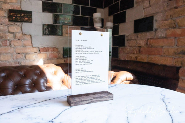touch free Ashwood Wooden/Acrylic Table Menu Stand