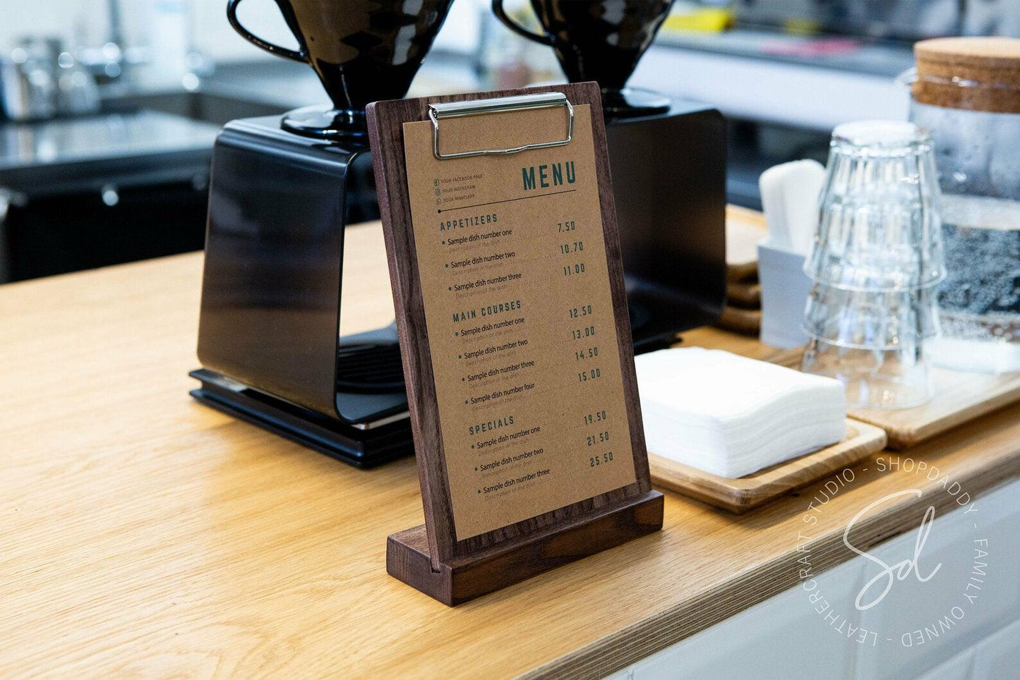 contactless Walnut Angled Wooden Table Stand with Metal Clip