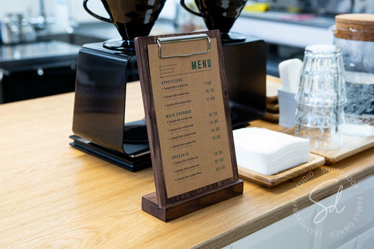 contactless Walnut Angled Wooden Table Stand with Metal Clip