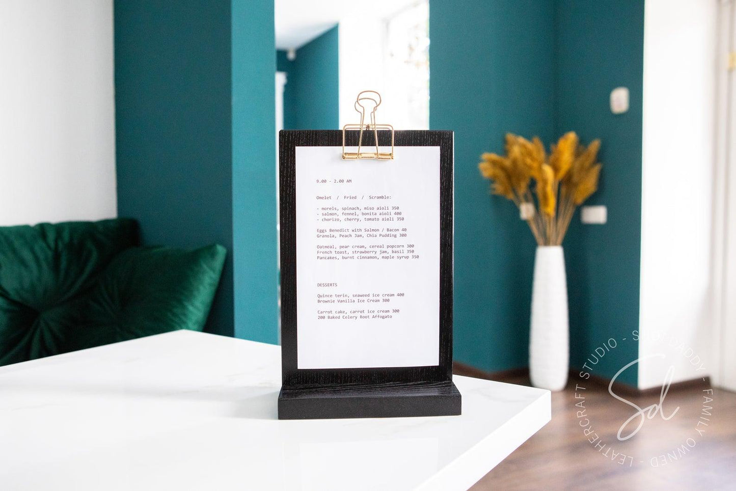contactless Black Straight Wooden Table Stand with Golden Binder