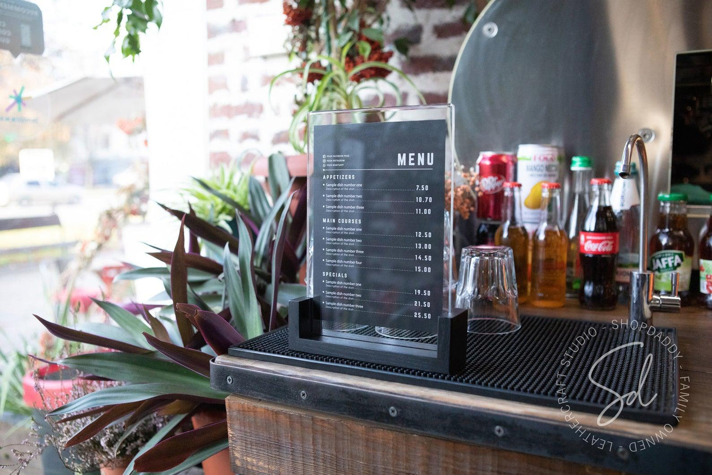 touch free Black Wooden/Acrylic Table Menu Stand