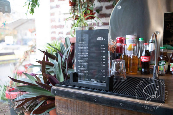 touch free Black Wooden/Acrylic Table Menu Stand