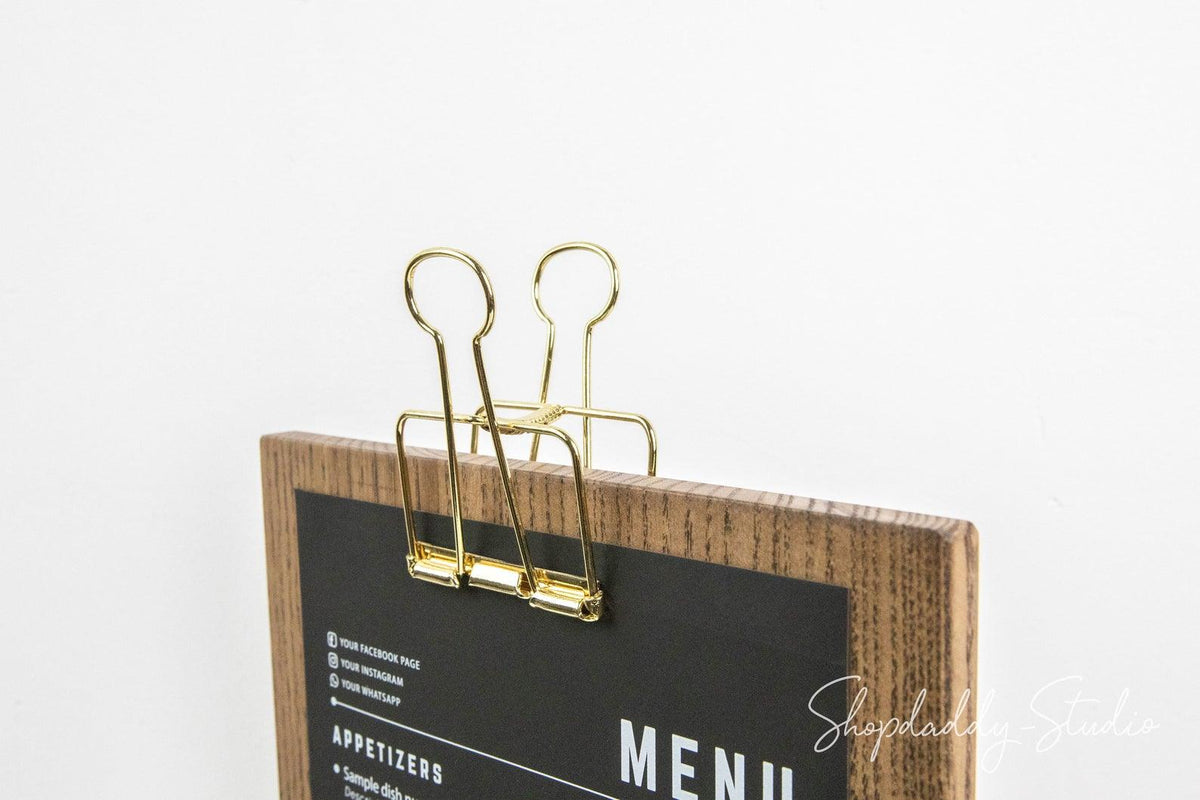 cafe Walnut Straight Wooden Table T/op Stand with Golden Binder