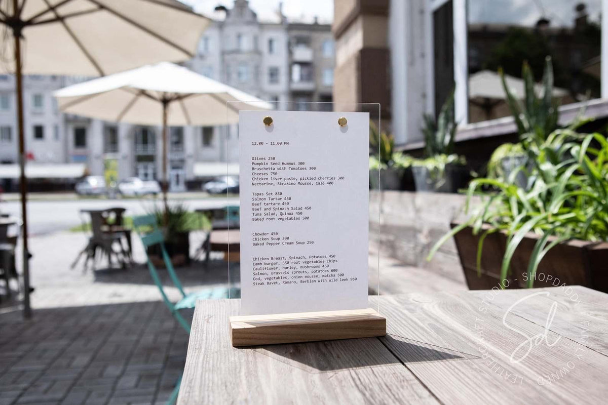 Acrylic Wooden Table Stand Menu – Shopdaddy-Studio