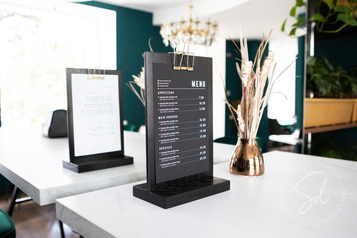 touchless Black Straight Wooden Table Stand with Golden Binder